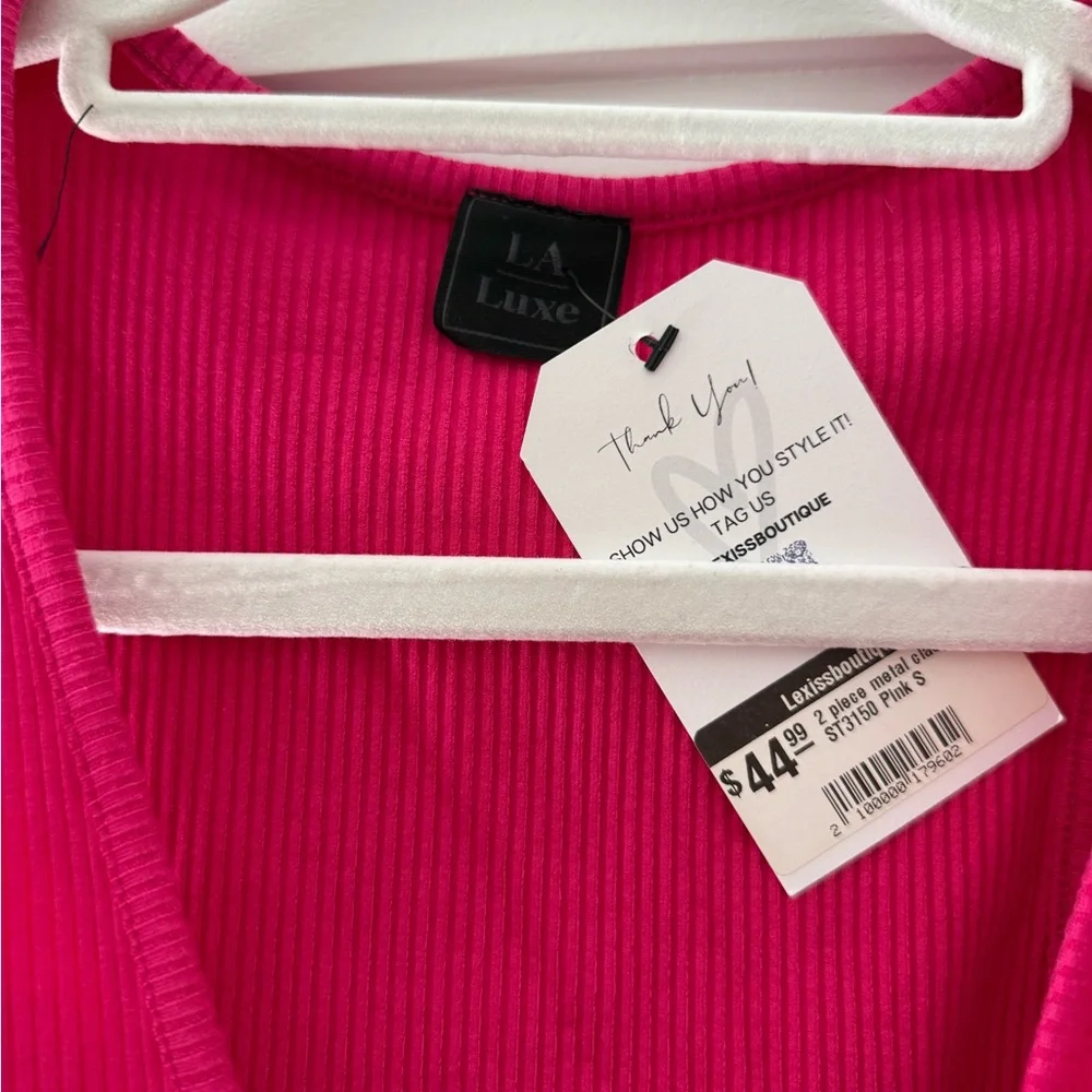 Hot Pink Ribbed Two-Piece Set - Picture 6 of 6